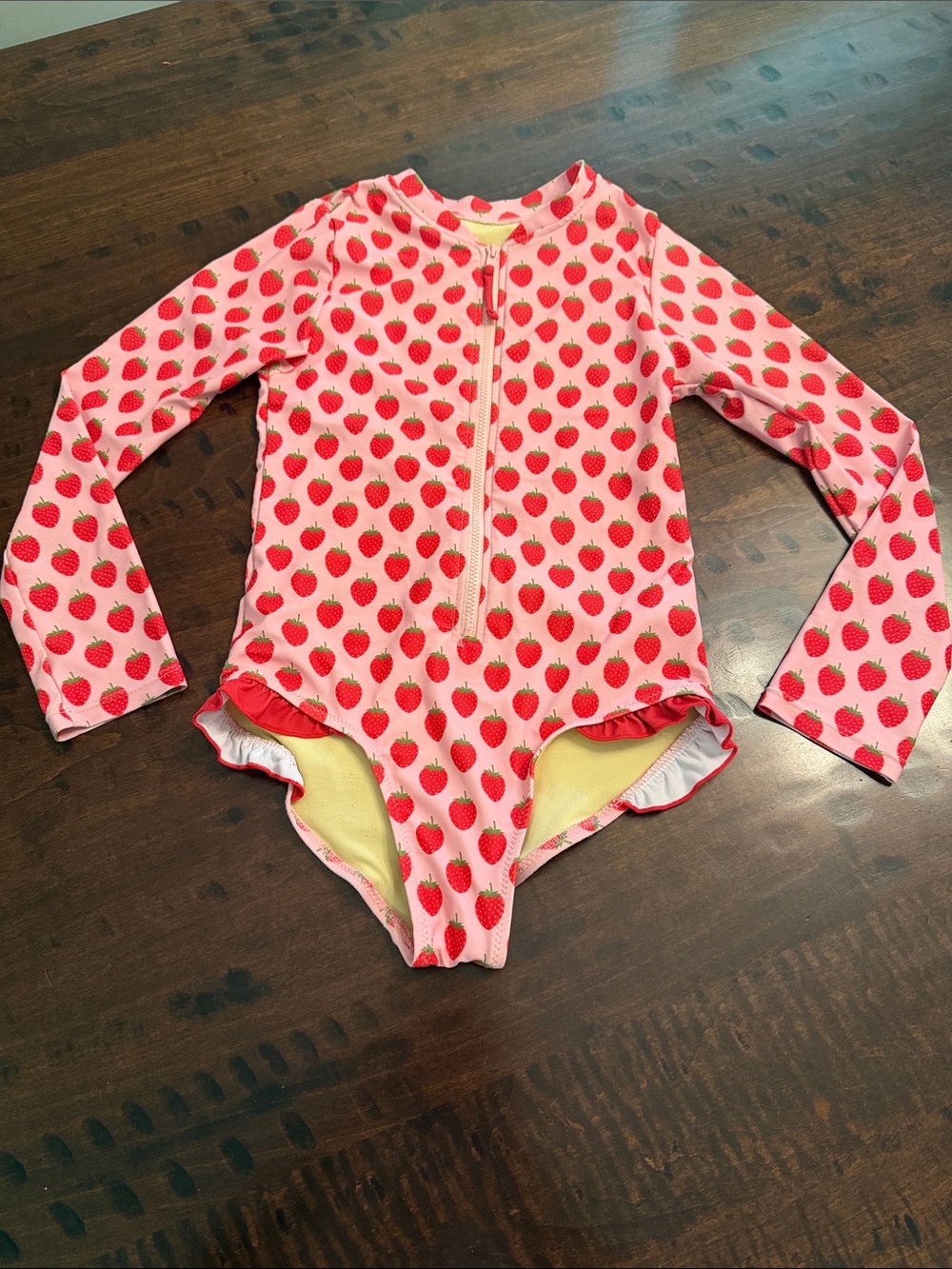 Pink Chicken Pink Strawberry Long-Sleeve One-Piece Swimsuit